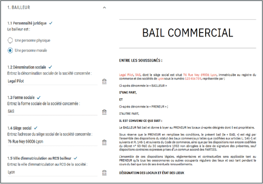 génération d'un document juridique automatisé